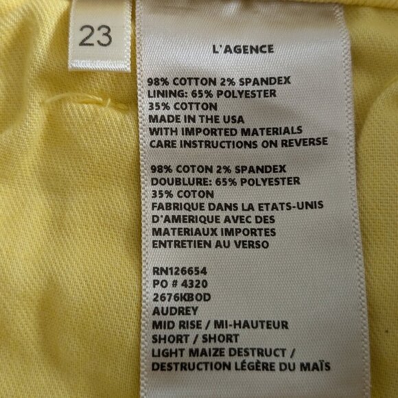 L'AGENCE Shorts Size 23 Yellow Audrey Denim Distressed Raw-Hem Mid-Rise NWT - Picture 13 of 16
